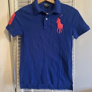 Polo Ralph Lauren T-Shirt Boys S Small 8 Collared Polo Big Pony Royal Blue Pink - Picture 1 of 3