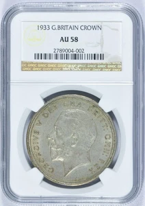 GB GEORGE V SILVER (.500) 'WREATH' CROWN - 1933 ++ NGC GRADED AU 58! ++ [999-86] - Picture 1 of 2