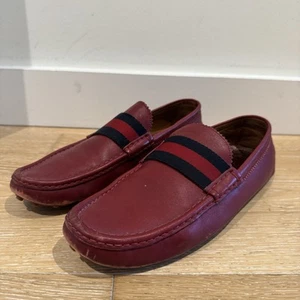 Mens Red Leather Gucci Web Loafers Sz 9.5 US / 42.5 EU Made In Italy - Picture 1 of 10