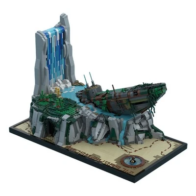Compatible Diorama with Waterfall, Cliffside, and Dilapidated U-Boat 2914 - Image 1 of 2
