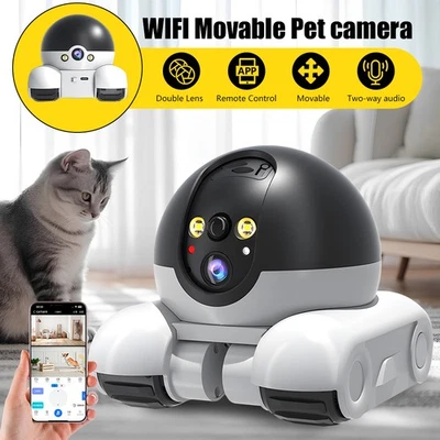 Pet Camera Robot Wireless 1080P Movable Duel Lens Pet Camera Battery-Powered US - Image 1 of 4