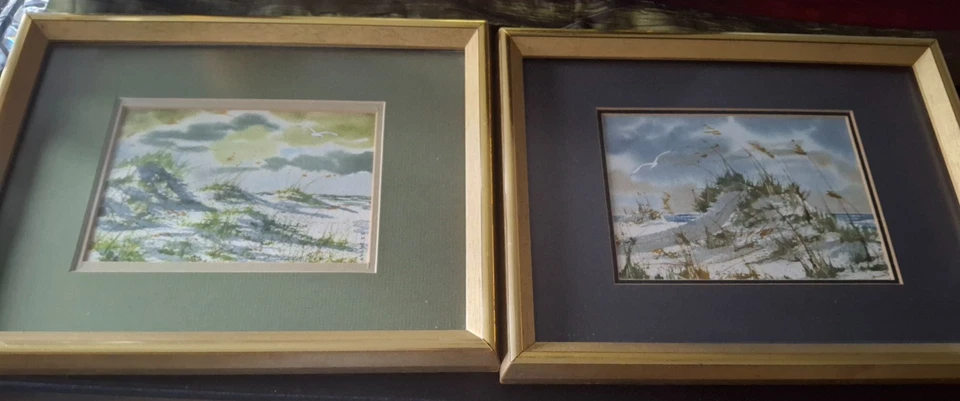 Vintage W.M. Weber Watercolor Paintings Seagull Beach Framed (pair) 13" x 10.25" - Image 1 of 4