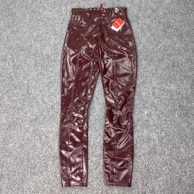 Leggings Spanx de charol sintético para mujer pequeños rubí tiro alto pantalones rojos brillantes Foto 1 de 4