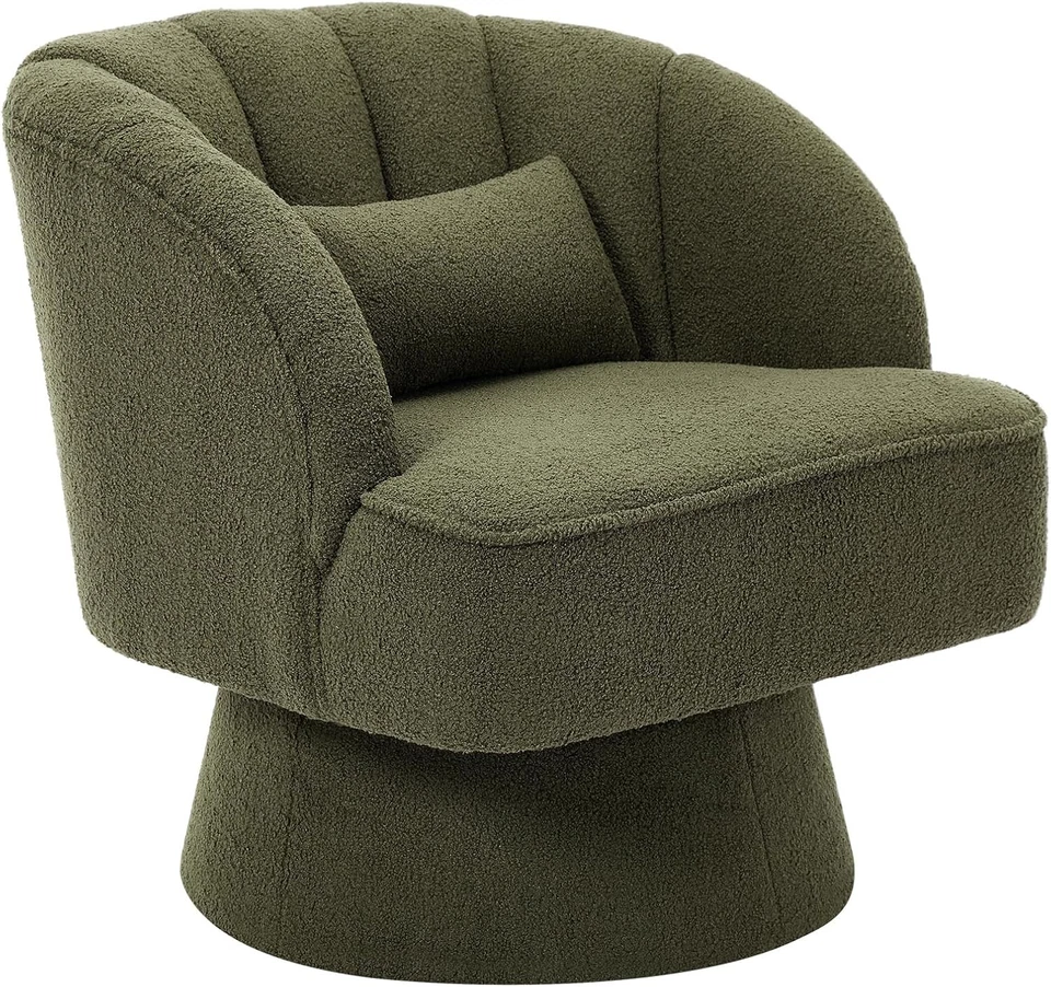 Modern Fabric Swivel Barrel Accent Chair Single Chair Comfortable Round Chair
