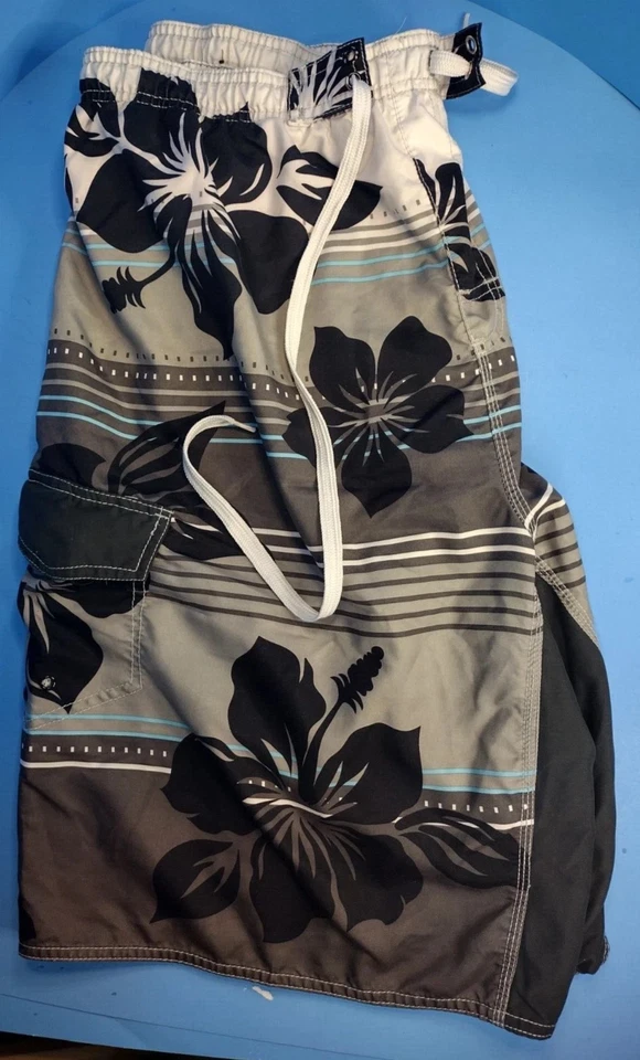 Bañador Burnside para hombre con cordón y bolsillo gris floral XL 36 pulgadas a 42 pulgadas cintura Foto 1 de 1