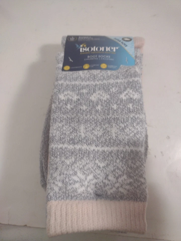 Women’s Isotoner Boot Socks 3 Pairs • Cream & Grey Super Soft NEW Size 4-10  - Image 1 of 4