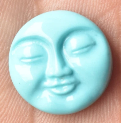 Sky Blue Turquoise Moon Face Gem 4.80 Ct Hand Carved Smiling Jewelry Making - Image 1 of 4