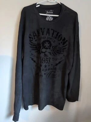 Men's  Archaic Waffle Thermal Shirt Affliction Style Winged Skull 2X Foto 1 de 4