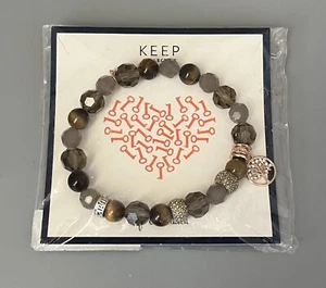 NEW Keep Collective "FAMILY” MANTRA Stretch Bracelet Smoky-Brown Quartz Beads - Picture 1 of 4