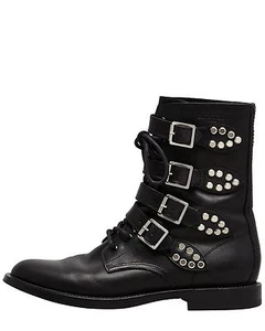 NEW Saint Laurent Military Boots Rangers Chain Moto Leaf Studded Buckle 35 US 5 - Picture 1 of 7