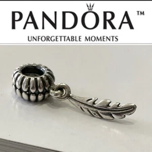 Rare Retired 2012 Pandora Indsamling Silver Dangle Feather Charm - Picture 1 of 7