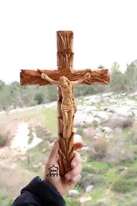 Large Catholic Wall Crucifix Handmade Olive Wood 14 Inch Crucifix Holy Land - Picture 1 of 9