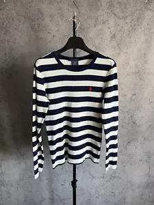 Camiseta deportiva vintage Ralph Lauren blanca-azul a rayas manga larga top para mujer - Imagen 1 de 14