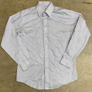 Brooks BrothersDress Shirt Mens Size 15.5 - 4/5 White Blue Striped Button Up