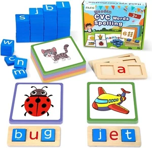 Wooden CVC Word Spelling Games, Sight Words Flash Cards Reading Letters for... - Picture 1 of 6