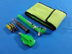 GREEN MINI FIBER OPTIC Otoscope Ophthalmoscope ENT Diagnostic + Batteries KIT - Picture 1 of 3