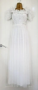 COAST BRIDAL size 12 NEW Long / Midi Off shoulder Sequin Mesh White Dress Frill - Picture 1 of 8