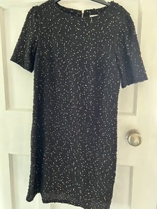 Oasis Ladies Black Gold Dress Short Sleeves Sequins Size XS - Picture 1 of 5