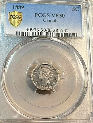 1889 Canada 5 Cents PCGS VF30 Beauty Best Price on Ebay* CHRC - Image 1 of 4