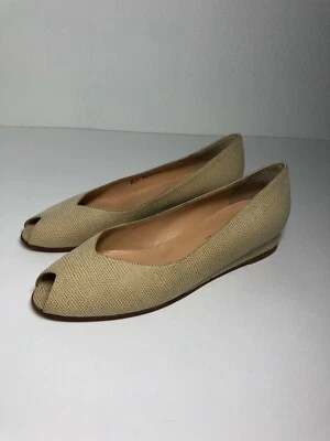Bruno Magli Feminino 8.5B Ouro Marfim Peep Toe Salto Baixo Cunha Feita na Itália W00400 - Imagem 1 de 4