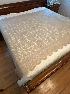 Vtg. Antique Handmade Crochet Lace Bed Coverlet/Tablecloth Size 96”x 63” King - Image 1 of 4