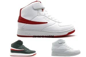 NEW MENS FILA A HIGH ALL WHITE GREEN RED WHITE RED HIGH TOP BASKETBALL SNEAKERS - Picture 1 of 8
