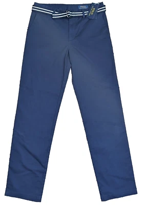 Polo Ralph Lauren Niños 18 Chinos PANTALONES Cinturón AZUL MARINO Calce Ajustado Elástico Sarga Foto 1 de 4