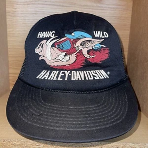 Vintage Harley Davidson Hawg Wild Snapback Hat Cap Hog Motorcycle Rare Black - Picture 1 of 20