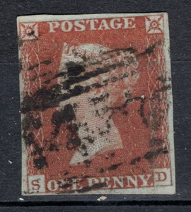 GB QV 1d red imperf lettered SD numeral postmark 4 margins - Picture 1 of 2