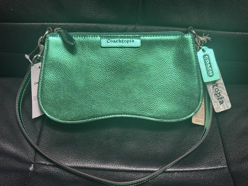 Borsa a tracolla Coach Coachtopia ondulata CU873 pelle verde metallizzato nuova con etichetta