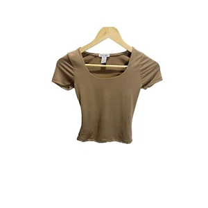 Better Together Crop T-shirt Womens Sz XS Brown Neutral Basic Minimal Stretch - Picture 1 of 4