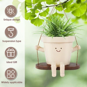 Swing Planter Pot Smile Face Swing Flowers Pot Resin Swing Hanging Planter GQ - Picture 1 of 12