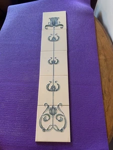 Set of 5 Art Nouveau Tube Lined Fireplace tiles - Picture 1 of 7