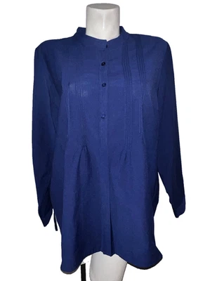 Top Travel Smith Talla Grande 1X Azul Cuello Botón Manga Larga Estilo Mandarín Túnica Foto 1 de 4