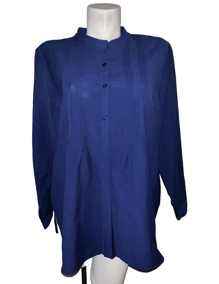 Top Travel Smith Talla Grande 1X Azul Cuello Botón Manga Larga Estilo Mandarín Túnica Foto 1 de 4