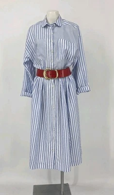 VTG Mark Fore & Strike Womens Silky Blue White Stripe Preppy Shirt  Dress  - Image 1 of 4