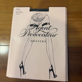 Agent Provocateur Astra Seam & Heel Stretch Hold Up 15 Denier Black Hosiery Sz L