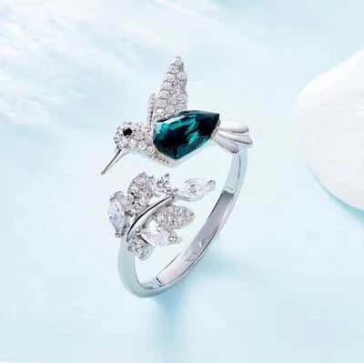 Damen Kolibri Vogel Ring m. Stein verstellbar Verlobung Hochzeit Geschenk Frauen - Bild 1 von 4