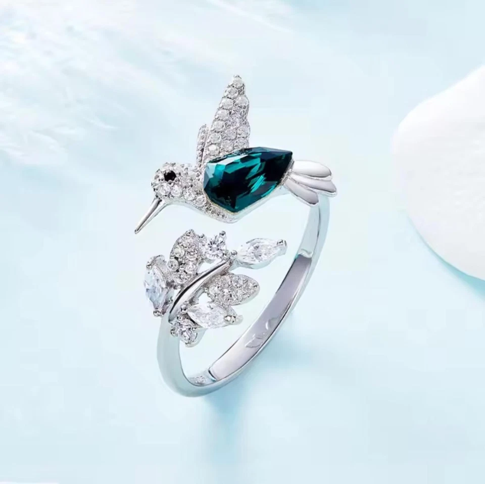Damen Kolibri Vogel Ring m. Stein verstellbar Verlobung Hochzeit Geschenk Frauen - Bild 1 von 4