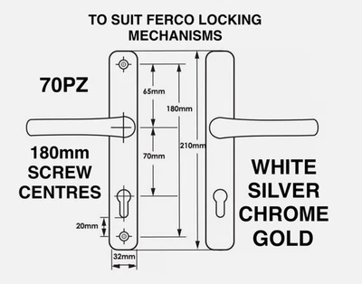 UPVC Door Handle 70mm 70PZ Ferco Sprung Lever Pair Set 180mm Screw Centres - Image 1 of 4