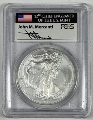 2013 ONE OUNCE SILVER AMERICAN EAGLE PCGS MS70 FIRST STRIKE MERCANTI SIGNATURE - Image 1 of 2