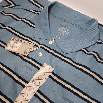 Camisa polo tejida de algodón manga corta azul a rayas St. John's Bay para hombre talla XL Foto 1 de 4