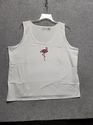 White Stag Woman 3X Sequin Flamingo Tank Top Plus Sz 22W 24W Cotton Summer Tee - Image 1 of 4