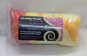 The Golden Threads Hand Dyed Wool Roving 1 oz Red Yellow Fibers - Picture 1 of 5