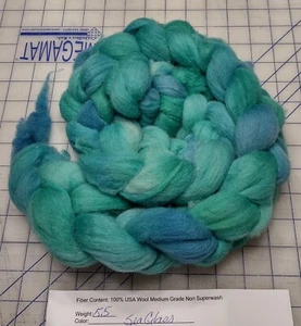 Hand Dyed Painted Med Wool Blend Combed Top Roving Spinning Felting Sea Glass - Picture 1 of 1