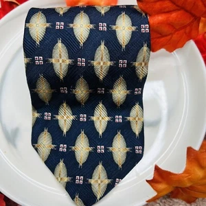 Stanley Blacker Silk Neck Tie- Gold/ Navy Blue Blue Geometric USA - Picture 1 of 2