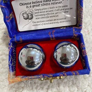 Chinese Hand Massaging Pain Reliever Ball Pair in Case Inner Ringing Charms  - Picture 1 of 7