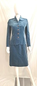 VTG 60s 70s Lilli Ann Blue Velvet 2 Pc Suit Adolph Schuman 34 Bust 26 Waist - Picture 1 of 12