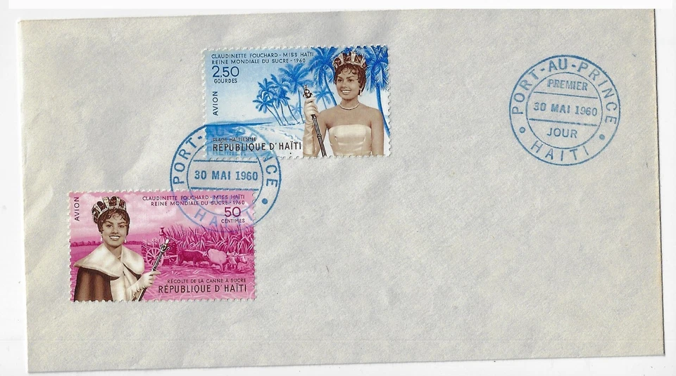 HAITÍ FDC 1960 CORREO AÉREO MISS HAITI CLAUDINETTE FOUCHARD SC# C161 y C162 Foto 1 de 1