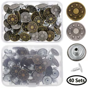 FEESHOW 40 Sets Metal Jeans Tack Press Button w/Rivet+Box Replacement DIY - Picture 1 of 10